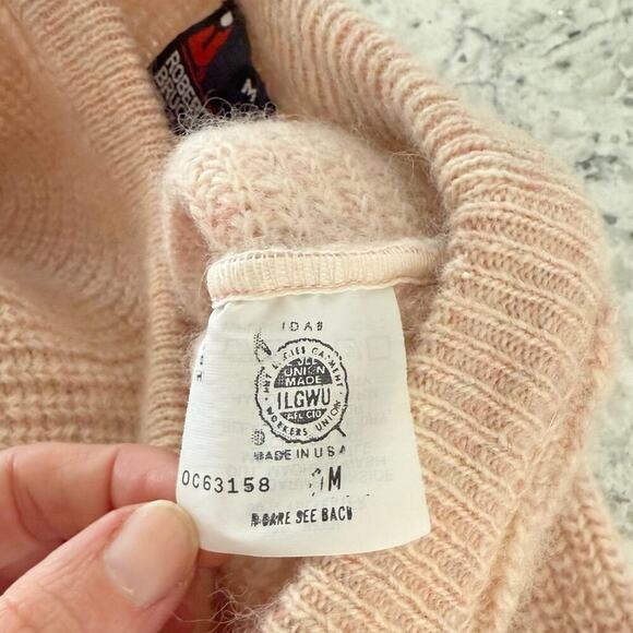Vintage Wool Crewneck Sweater Mens M Pink Chunky Knit, ILGUW USA Made - Picture 13 of 14